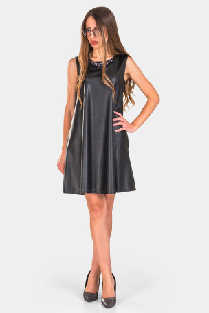 Черна кожена рокля 1002 Sadosa | INDIGO Fashion C