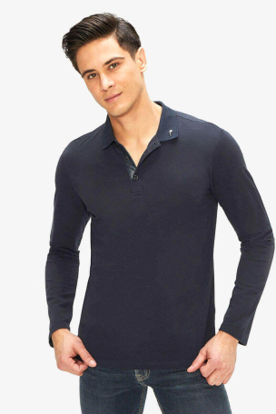 Тъмносиня спортна блуза с яка