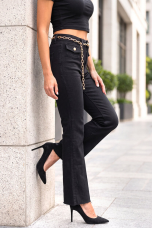 Wide Leg черни дамски дънки с висока талия 8158-80 LACARINO 
