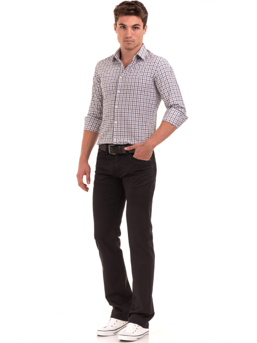 Класически мъжки панталон  LACARINO с колан 3071 - тъмно сив C