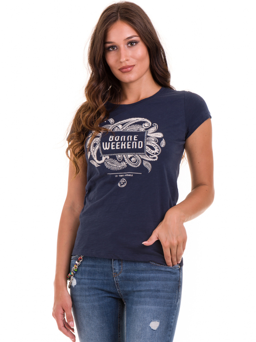 Дамска тениска с надпис и щампа JOGGY GIRLS 6112 - тъмно синя