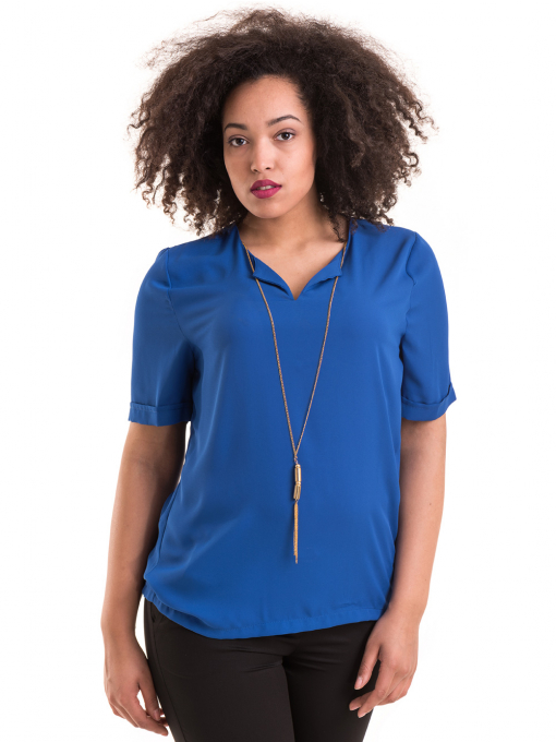 Дамска елегантна блуза SERFA 3455  с колие - синя