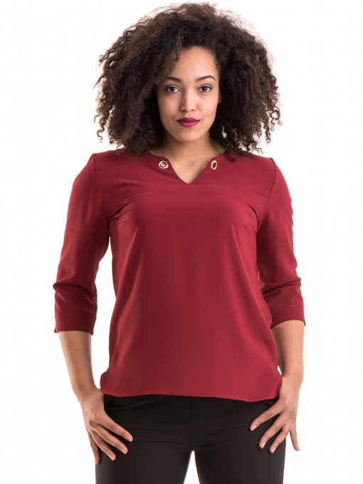 Елегантна дамска блуза JOVENNA с V-образно деколте 22875- цвят бордо