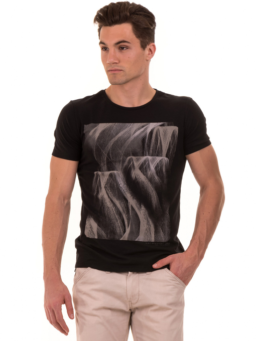 Мъжка тениска с обло деколте и щампа XINT 882 - черна