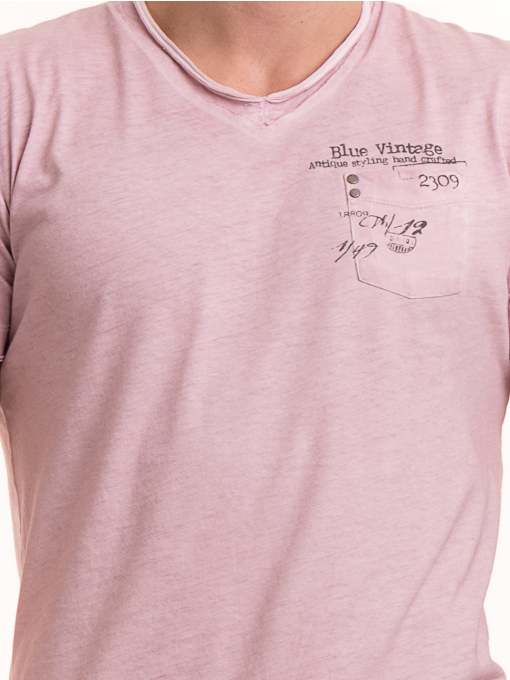 Мъжка памучна тениска с джоб BLUE PETROL 3118 - розова D