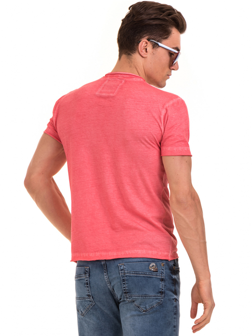 Мъжка памучна тениска с джоб BLUE PETROL 3118 - цвят корал B