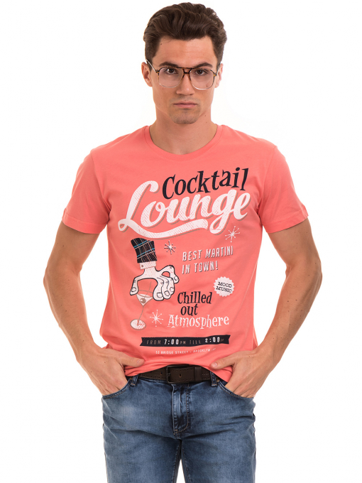 Мъжка тениска с щампа и надпис VIGOSS 60020 - цвят корал