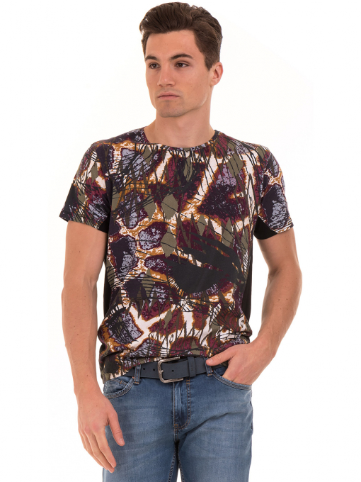 Мъжка блуза с абстрактна шарка XINT 755 - черна