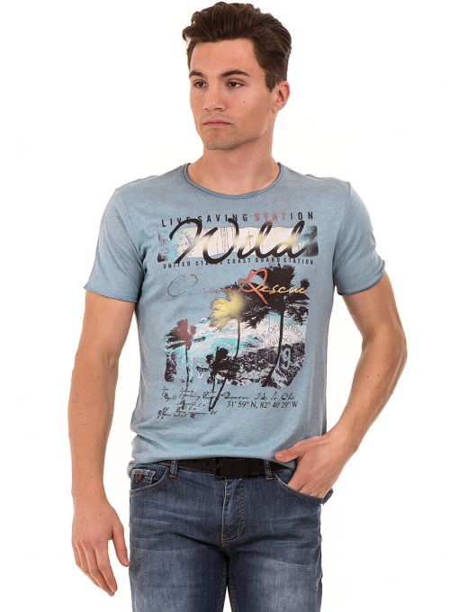 Мъжка светлосиня тениска с щампа 768 INDIGO Fashion