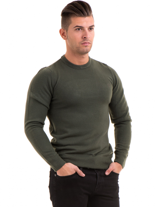 Мъжки пуловер от фино плетиво AFM 600 - цвят каки