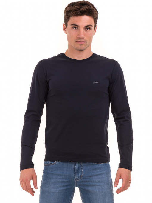Мъжка спортна блуза VIGOSS B44221 - тъмно синя - големи размери 