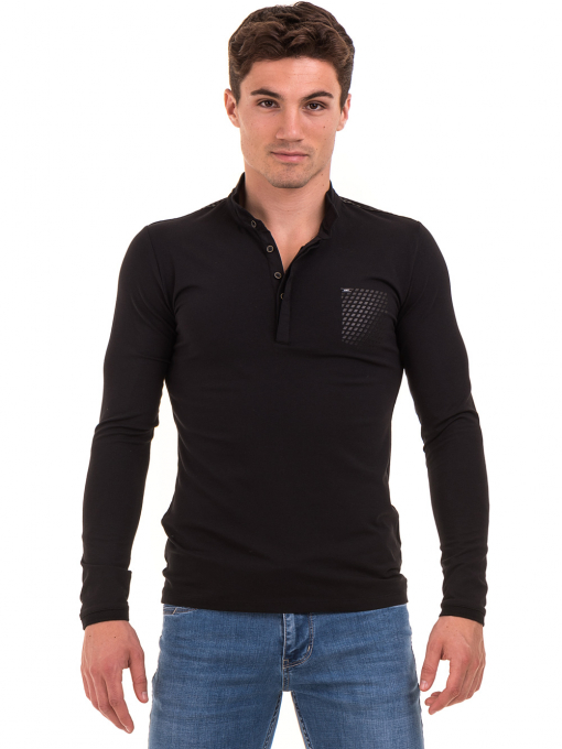 Мъжка спортна блуза с яка XINT 008 - черна 