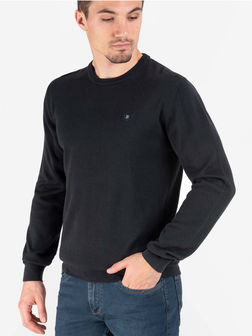 Мъжки пуловер с обло деколте - черен 3737 INDIGO Fashion