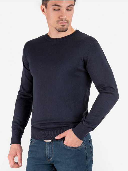 Мъжки пуловер с дълъг ръкав - тъмно син 1620 INDIGO Fashion