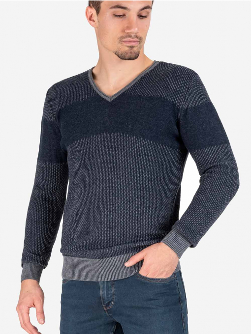 Мъжки пуловер с V-образно деколте - тъмносин 18231 INDIGO Fashion