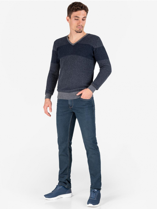Мъжки пуловер с V-образно деколте - тъмносин 18231 INDIGO Fashion