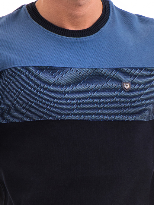 Мъжки пуловер с обло деколте MCL 27927 - син D