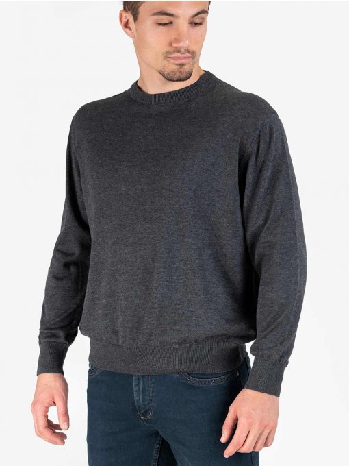 Мъжки пуловер с обло деколте - тъмно сив 2001 INDIGO Fashion