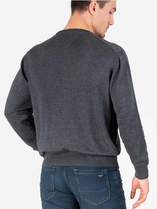 Мъжки пуловер с обло деколте - тъмно сив 2001 INDIGO Fashion