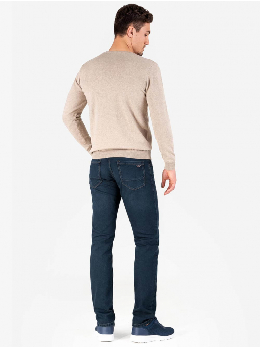 Мъжки пуловер с обло бие - светло бежов INDIGO Fashion