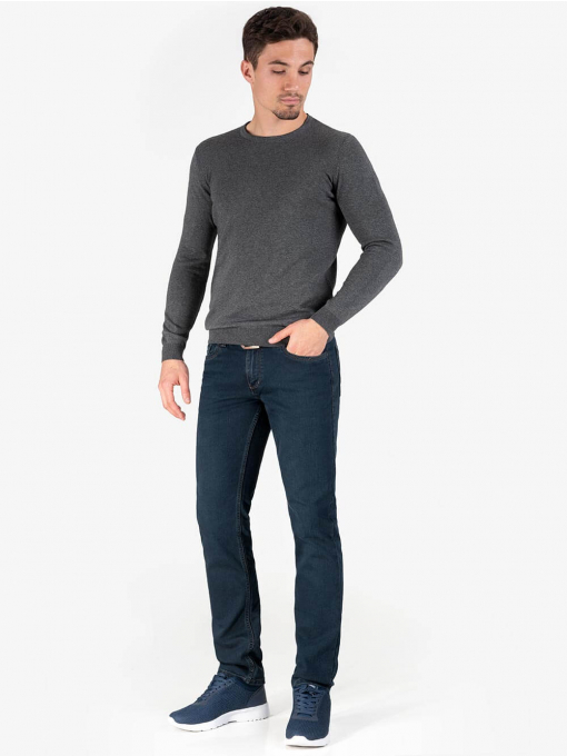 Мъжки пуловер с обло бие - сив 204 INDIGO Fashion