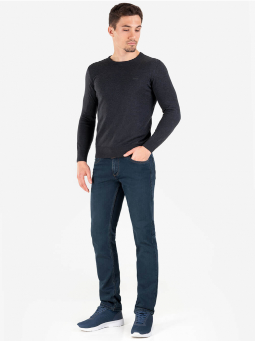 Мъжки тъмносив пуловер с бродирано лого 468 INDIGO Fashion