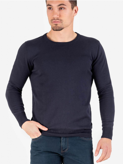Мъжки тъмносин пуловер с бродирано лого 468 INDIGO Fashion