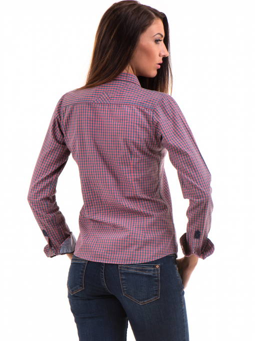 Карирана дамска риза RIV/SD вталена 20145 - тъмно розова B