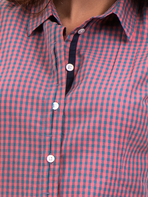 Карирана дамска риза RIV/SD вталена 20145 - тъмно розова D