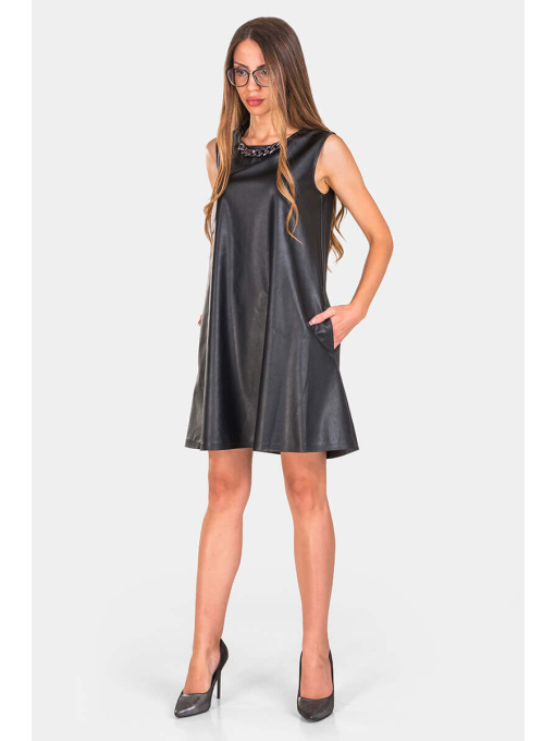 Черна кожена рокля 1002 Sadosa | INDIGO Fashion - 2