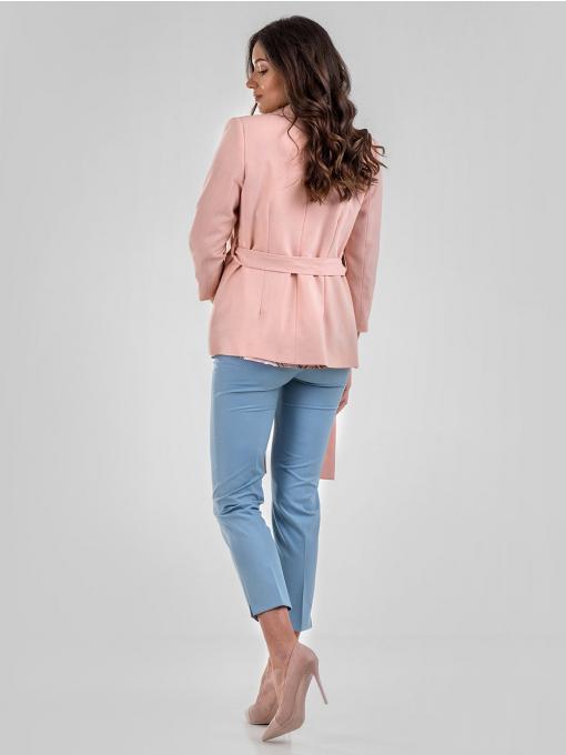 Класическо дамско сако с колан - цвят праскова 1258 INDIGO Fashion