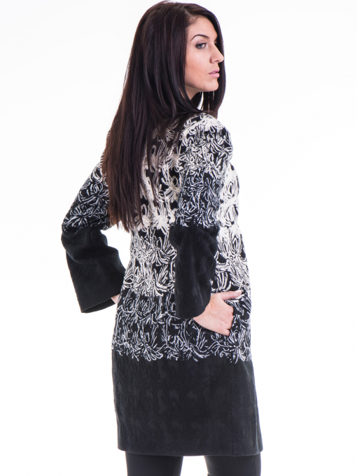 Елегантно дамско палто с шевици JOY MISS 70570 - черно B