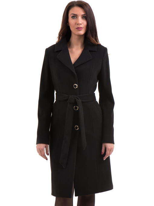 Класическо елегантно дамско палто MODE CLASS с колан 4086 - черно 