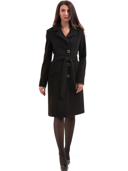 Класическо елегантно дамско палто MODE CLASS с колан 4086 - черно C
