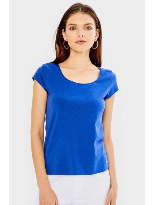 Дамска вталена блуза с овално деколте - синя | INDIGO Fashion