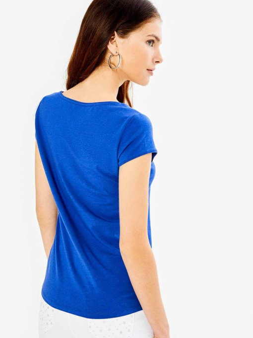 Дамска вталена блуза с овално деколте - синя | INDIGO Fashion - 3