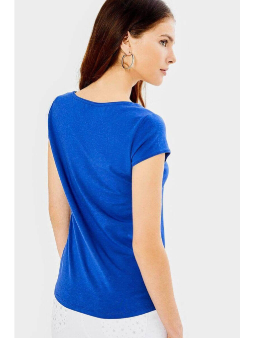 Дамска вталена блуза с овално деколте - синя | INDIGO Fashion - 1