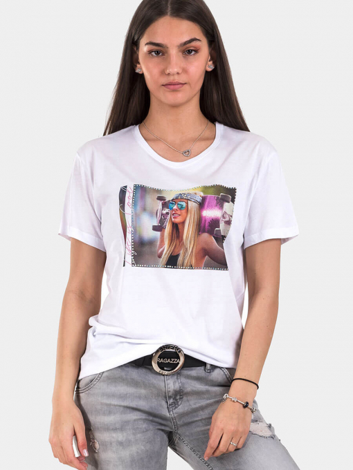 Бяла дамска тениска | INDIGO Fashion - 