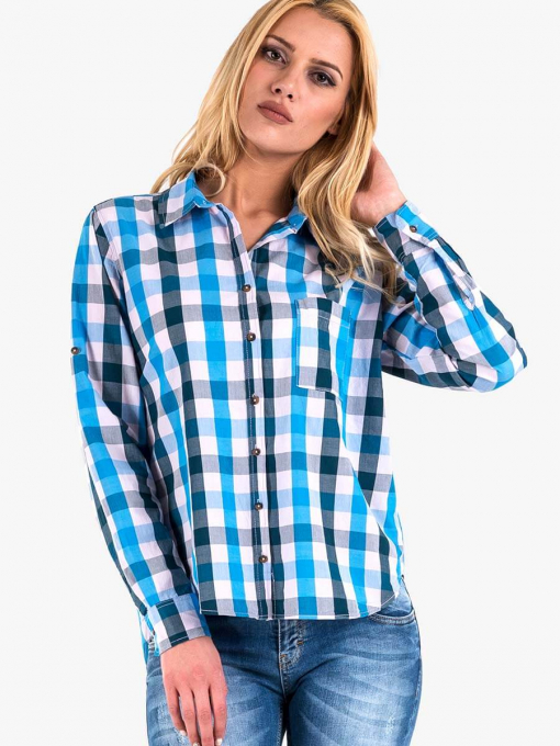 Синя карирана риза - свободен модел 20124 INDIGO Fashion