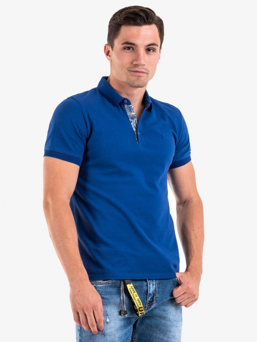 Мъжка памучна блуза с къс ръкав - синя | INDIGO Fashion