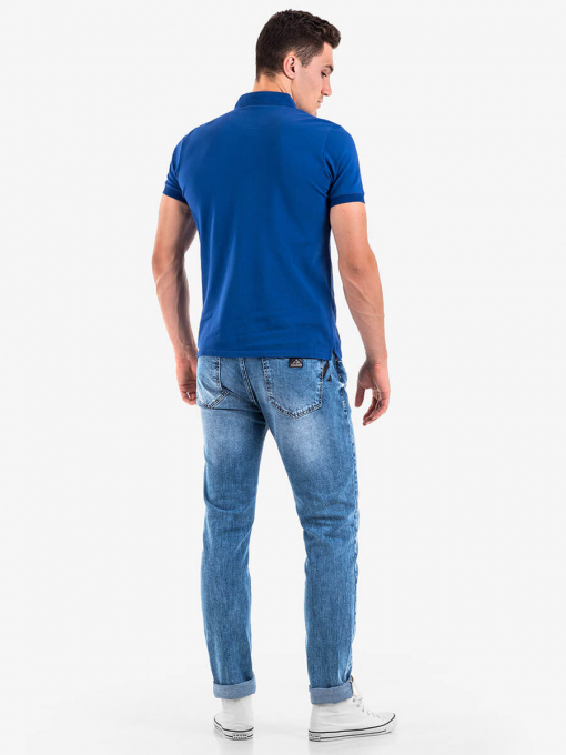Мъжка памучна блуза с къс ръкав - синя | INDIGO Fashion - 3