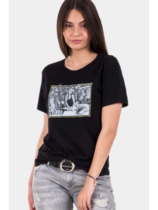 Черна дамска тениска 7118 INDIGO Fashion