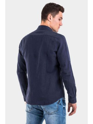 Ленена тъмносиня мъжка риза 32250 INDIGO Fashion
