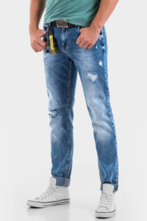 Прави мъжки дънки с накъсване 50018 INDIGO Fashion