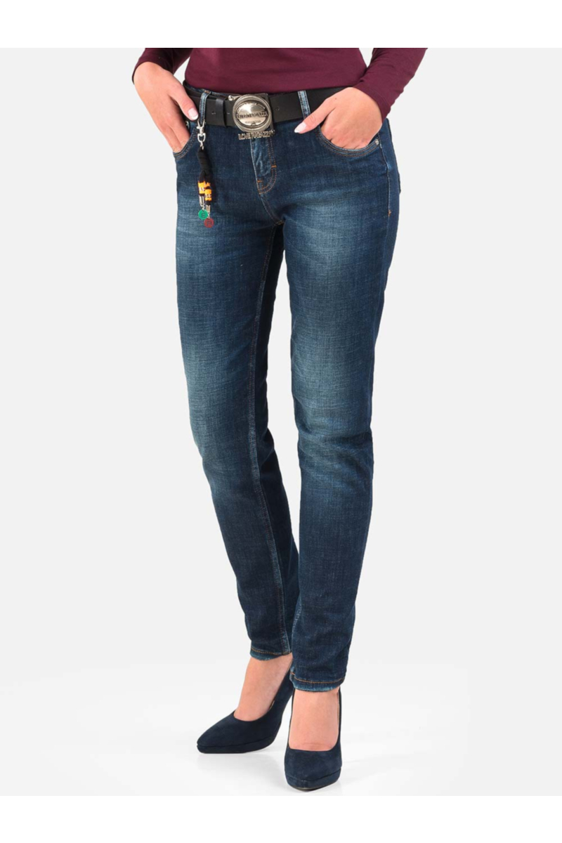 Бойфренд дамски дънки с колан и цветен аксесоар 5621 INDIGO Fashion