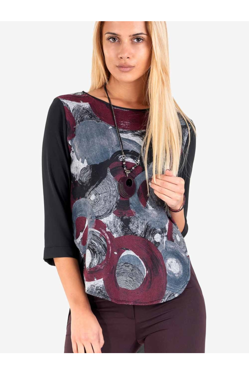 Ефирна дамска блуза с колие - цвят бордо 2492 INDIGO Fashion