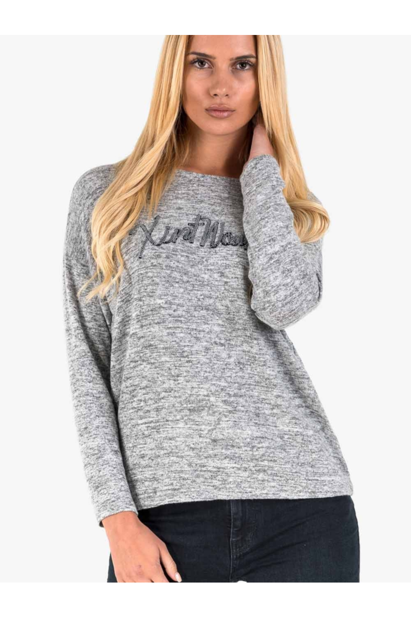 Мека дамска блуза с паднал ръкав - светлосива 601424 INDIGO Fashion