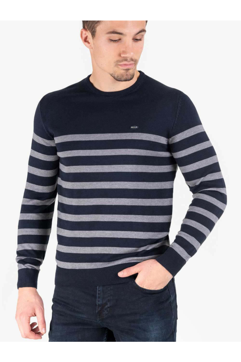 Тъмносин мъжки пуловер на райе - големи размери B33109 INDIGO Fashion