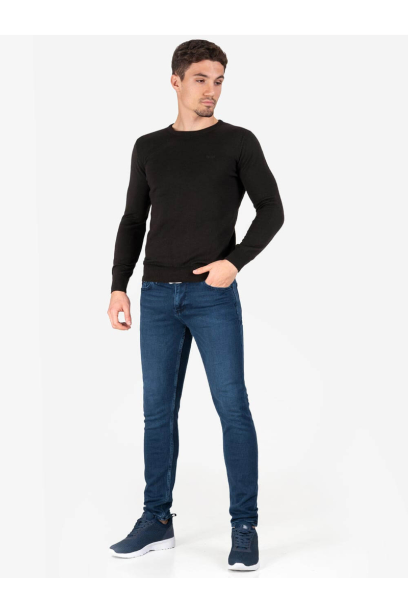Мъжки кафяв пуловер с бродирано лого 468 INDIGO Fashion