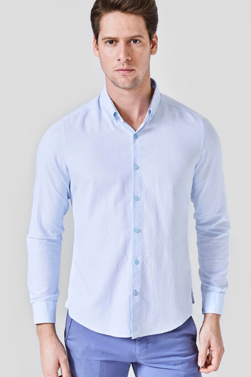 Класическа светлосиня памучна мъжка риза  700644 INDIGO Fashion